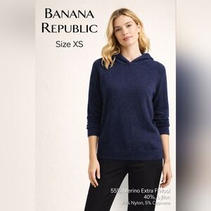 Banana Republic Hooded Knit Pullover Navy Blue Merino Wool Cashmere XS
